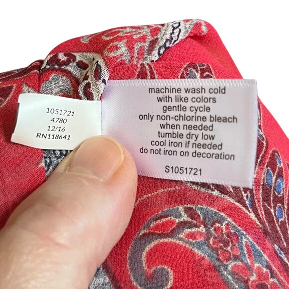 Lane Bryant Red Paisley Print‎ Sheer Poncho Top Tassel Tie Neckline Kimono 22/24 - Picture 7 of 8
